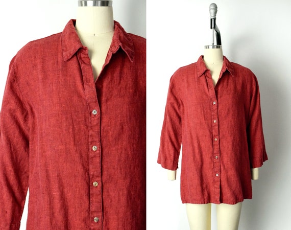 1990s Linen Blouse Size Large 90s Minimalist Line… - image 6