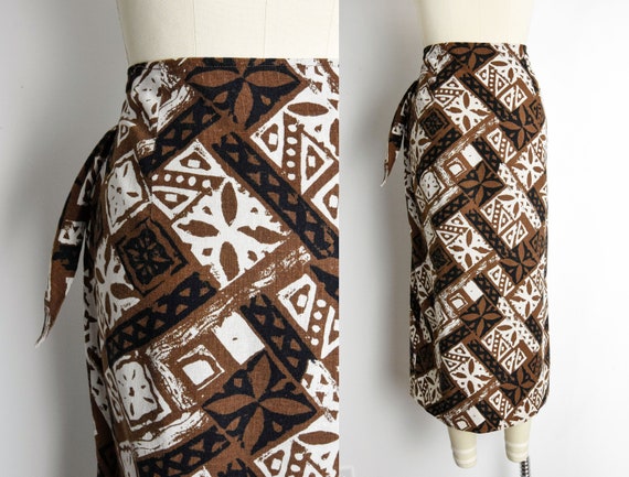 1990s Linen Blend Wrap Skirt Size Small 90s Block… - image 4