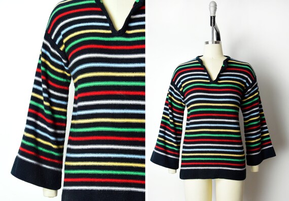 1970s Rainbow Striped Sweater Size Small 70s Bell… - image 1