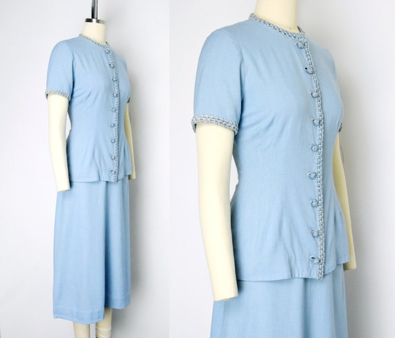 1940s Linen Dress Set Size XS 40s 40s Two Piece D… - image 2