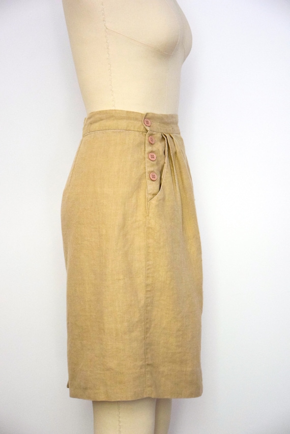 1990s Linen Skirt Size Small 90s Khaki Linen Mini… - image 4