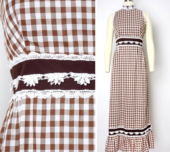 1970s Gingham Maxi Dress Size