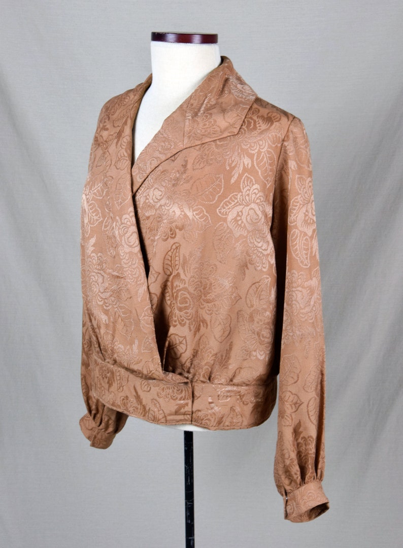 Early 1920s Damask Bishop Sleeve Blouse in Caramel Size Medium
