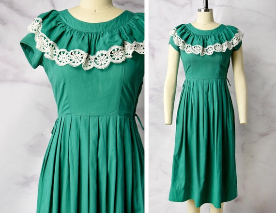 1940s Teena Paige Cotton Day Dress in Emerald Gree