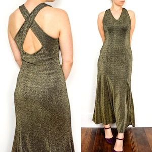 1970s Gold Maxi Dress Size Small 70s Gold Lurex Gown Vintage Maxi Dress