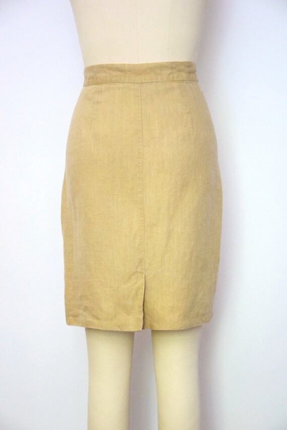 1990s Linen Skirt Size Small 90s Khaki Linen Mini… - image 5