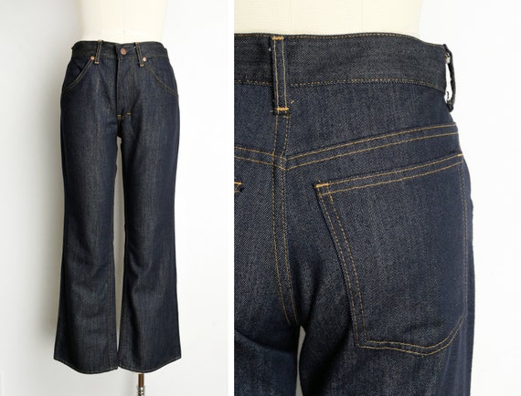 1970s Boot Cut Jeans Size XS 70s Dark Wash Vintag… - image 1