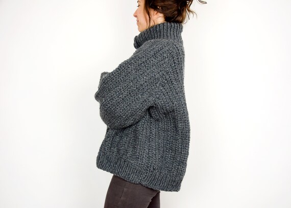 Vintage Chunky Knit Cardigan in Gray One Size Fits