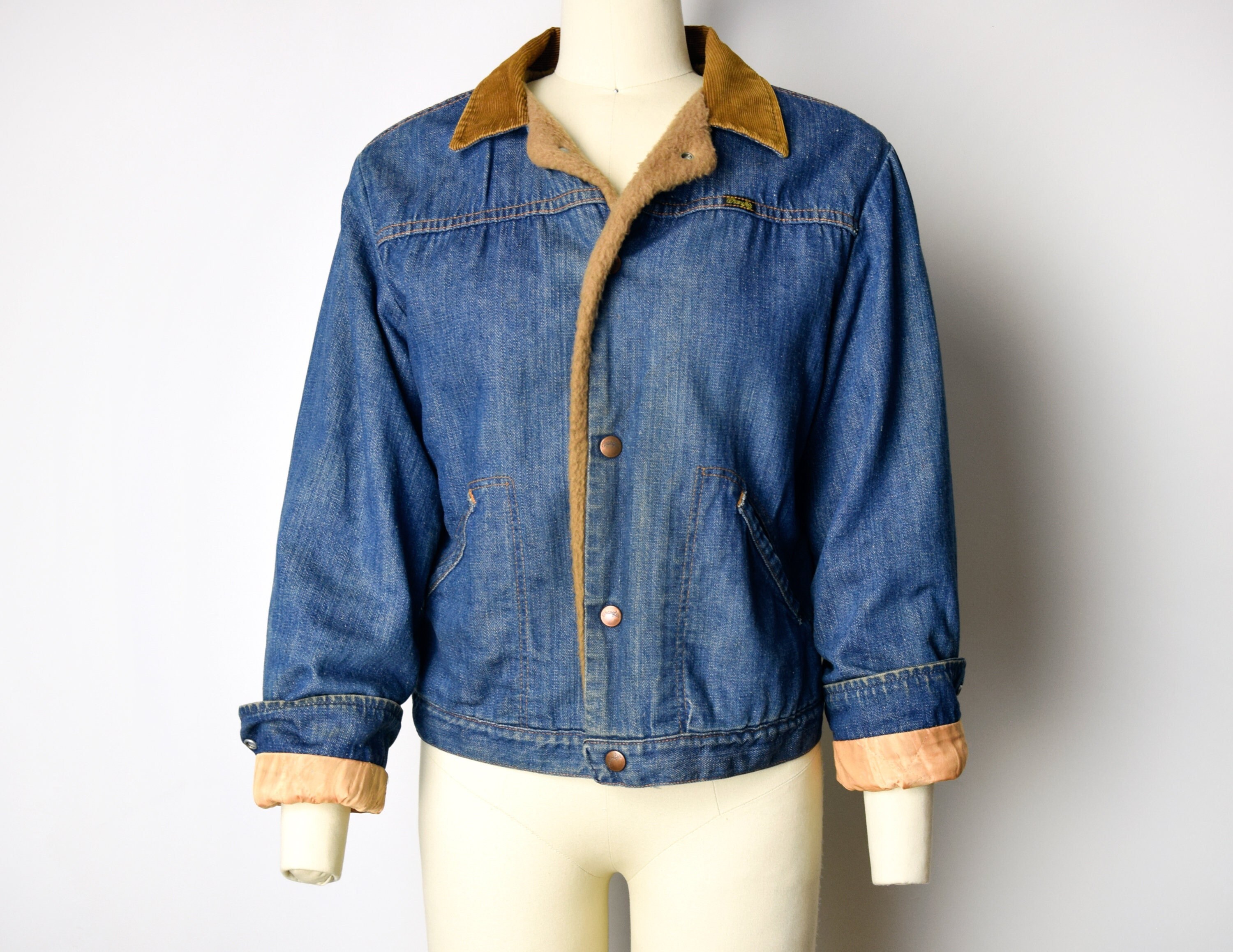 1970s Wrangler Denim Jacket Size Small 70s Faux Fur Lined Jean - Etsy