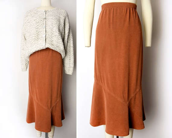 1990s Clay Tencel Skirt Size XXL 90s Rust Silky Mi