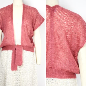 1970s Pink Sweater Size Large 70s Shrug Sweater Cropped Wrap Sweater Bolero