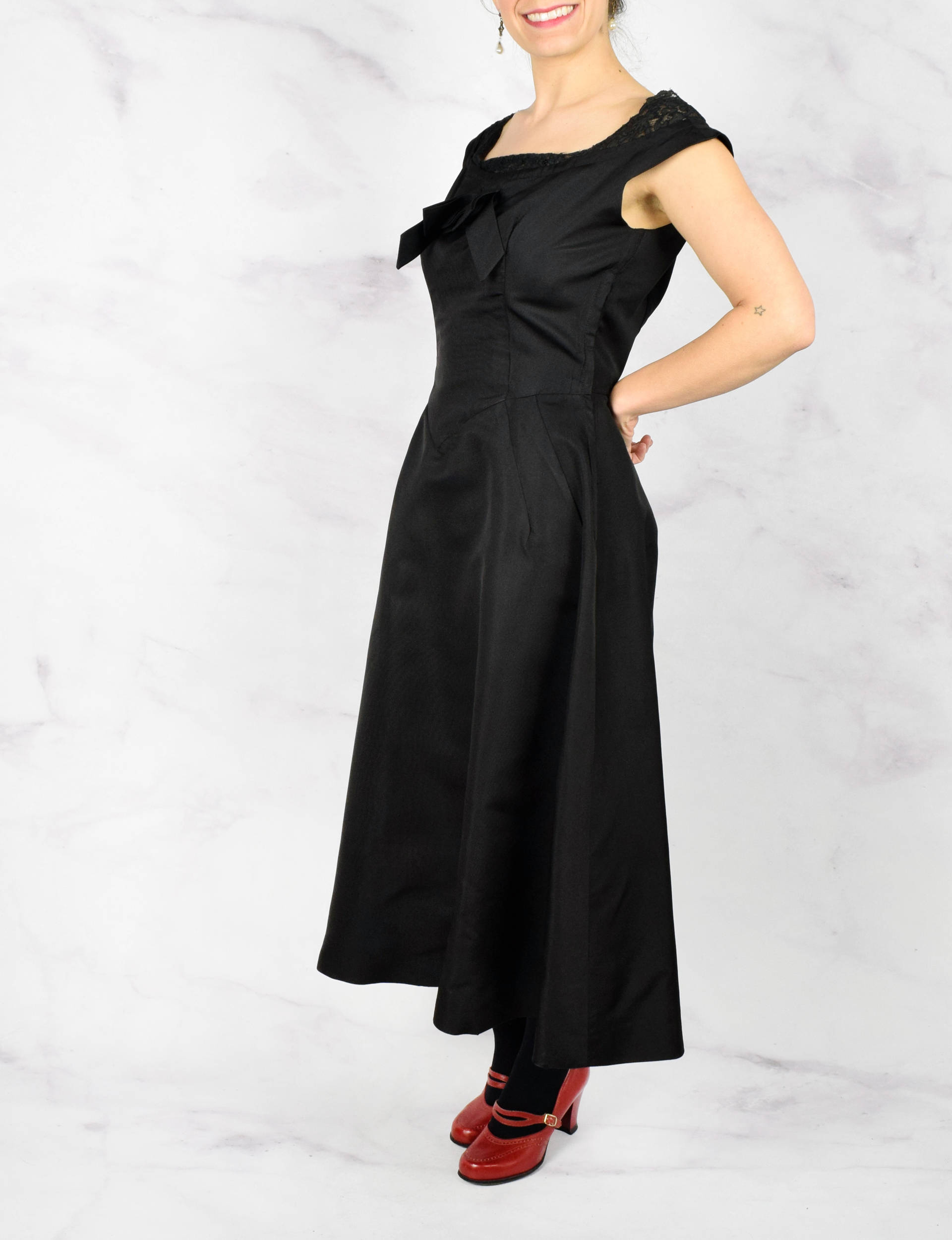 1950s Black Silk Herbert Schneider Dress Gown Size Medium | Etsy