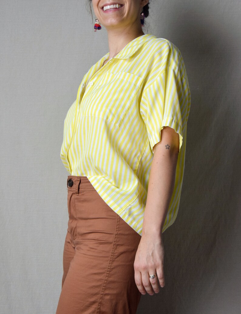 80’s Yellow White Stripe Button up shirt