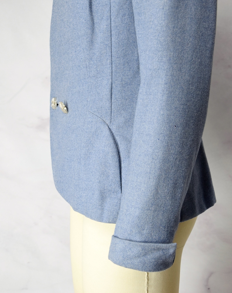 1940s Blue Blazer Jacket with Bow Buttons by Knobby Koats Size S SM