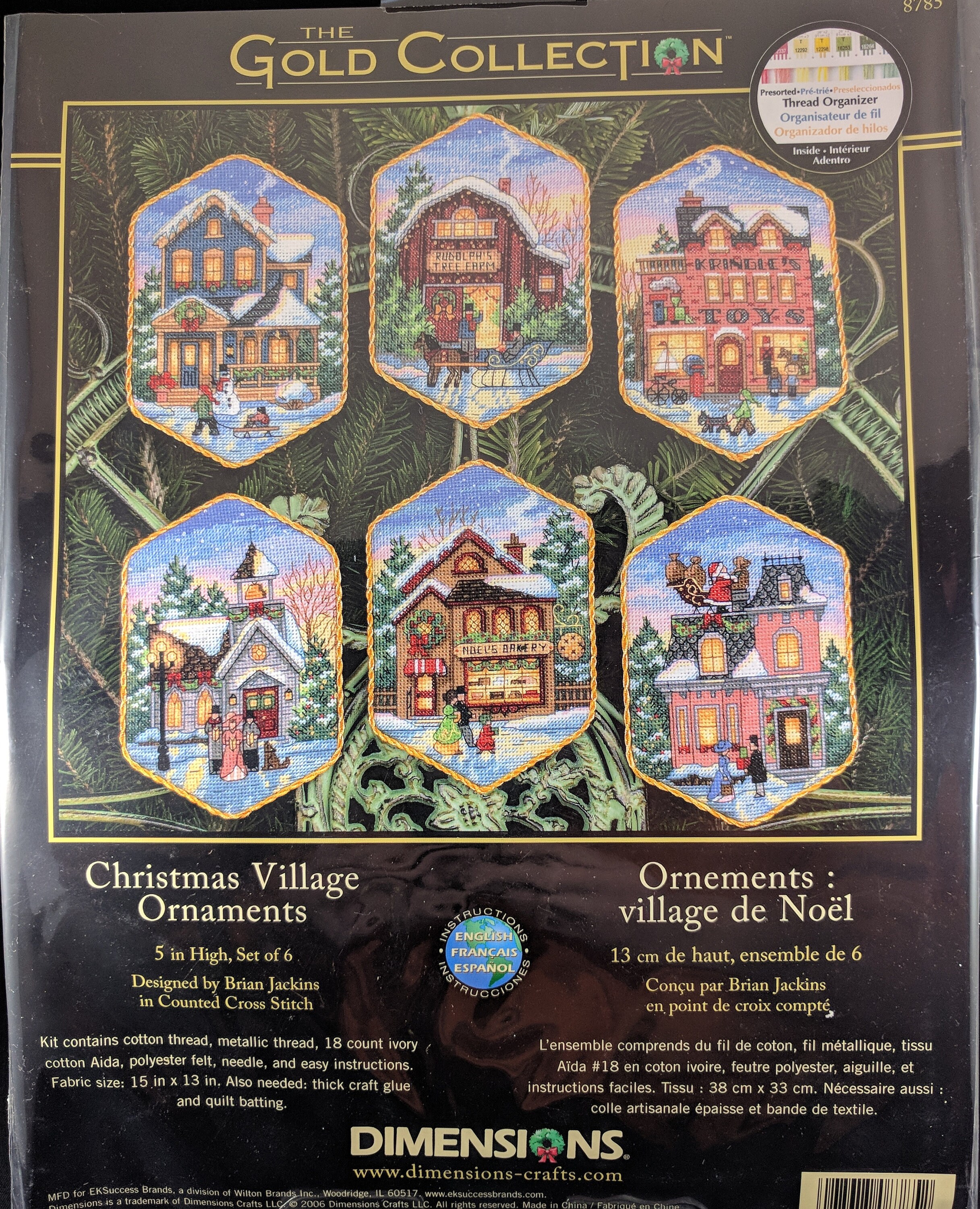 Dimensions Gold Collection Christmas Village Ornaments Counted Cross St-5 Long Set of Six Ivory
