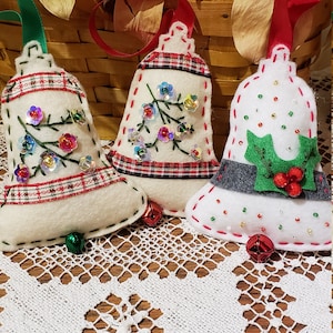 Handmade Felt Ornament/ Christmas Ornament/ Beaded Ornament/Christmas Bells