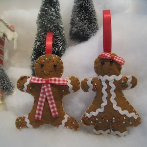 Gingerbread Man/ Gingerbread Lady/ Felt Ornament/ Beaded Christmas Ornament