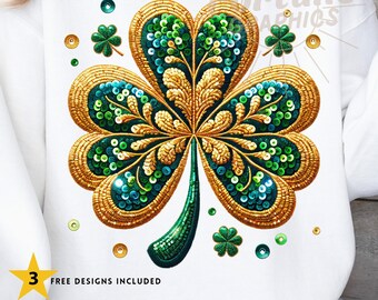 Faux Sequin Shamrock Png St Patricks Day Png Faux Embroidery Shamrock Png Sparkly Glitter Sublimation Design DTF Transfer St Patty Digital