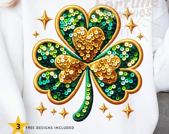 Sparkly Shamrock png Faux Sequin Shamrock Png St Patricks Day Faux Embroidery Shamrock Png Sublimation Design DTF Transfer St Patty Digital