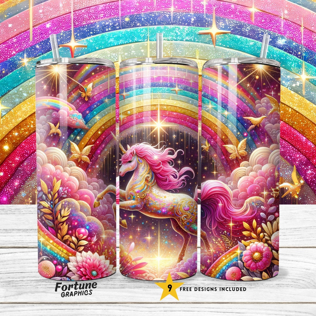 Rainbow Pink Unicorn Tumbler Wrap Girls Kids Tumbler Designs Tumbler ...