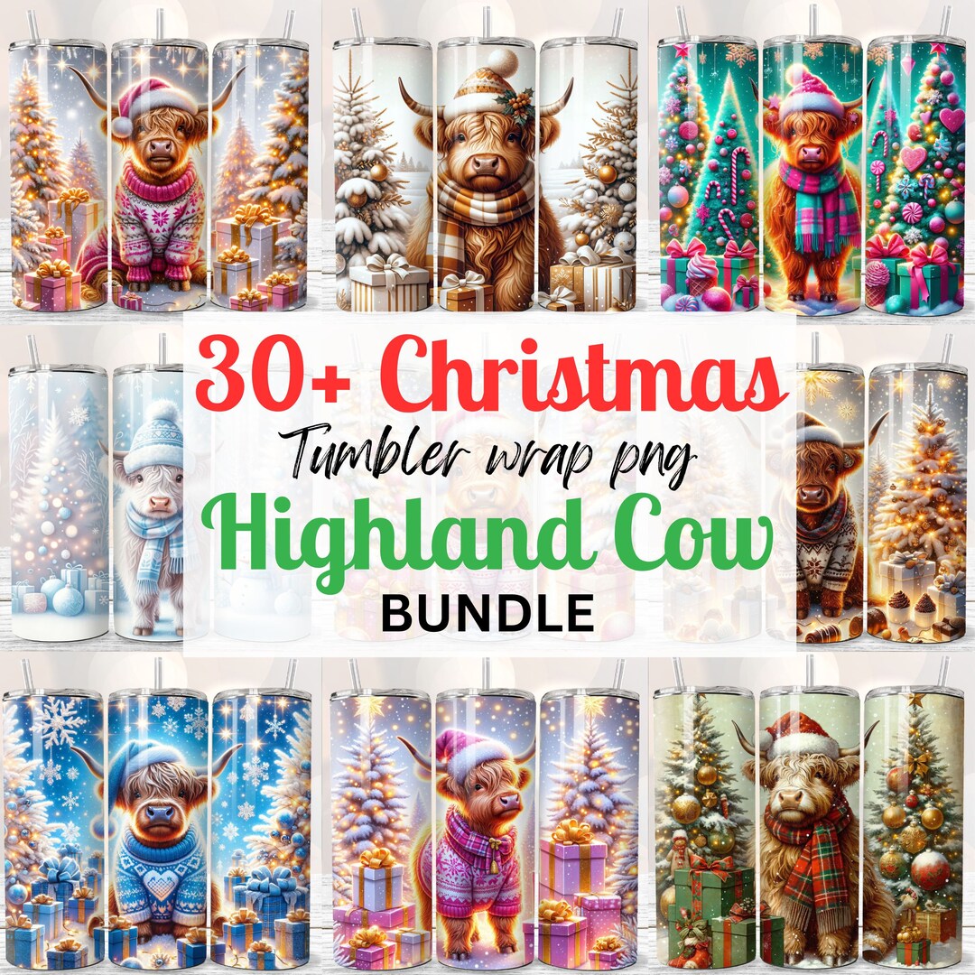 Highland Cow Tumbler Wrap Bundle Western Christmas Gift Sublimation ...