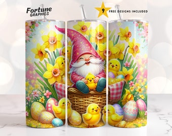 Gnome Easter Tumbler Wrap Chicks 20 oz Skinny Tumbler Sublimation Design Happy Easter Day Cute Digital Download Easter Gnome Tumbler PNG