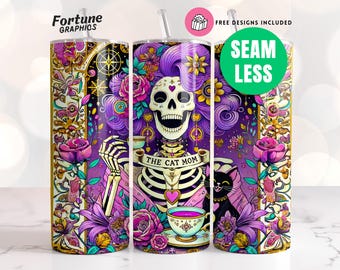 Best Cat Mom Tumbler Wrap, Sarcastic Skeleton Tumbler Wrap, Skeleton Mom 20 oz Sublimation Design, Fur Mama Sugar Skull Tarot Card PNG