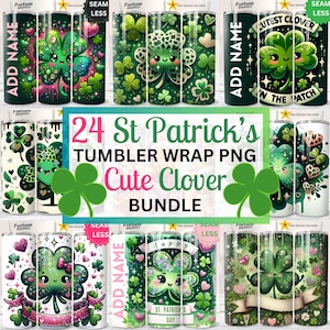 Happy St Patricks Day Tumbler Wrap Bundle Cute Clover Shamrock | St Pattys Day Sublimation Design 20 oz Skinny Tumbler Digital Download PNG
