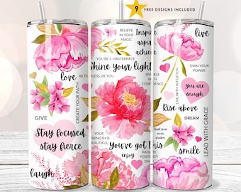 Floral Affirmation 20oz Tumbler Wrap: Motivational PNG Design (Digital Download)