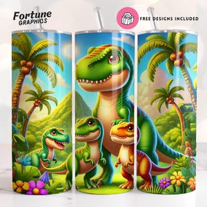 Dinosaurs Tumbler Wrap, Dinosaur Sublimation Designs, Dino Family PNG, Cartoon Character Kids 20oz Skinny Straight, Instant Digital Download