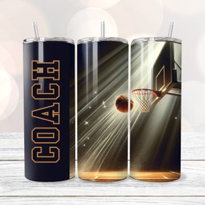 Basketball Coach Tumbler Design Basketball Tumbler with Name PNG 20 oz Skinny Tumbler Sublimation Design Digital Download Add Your Own Text