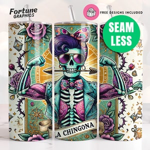 La Chingona Tumbler Wrap, sarkastisches Skelett Sublimationsdesign, PNG Datei Download, trendiger Schädel lustiger feministischer Snarky Spanischer Tumbler Wrap