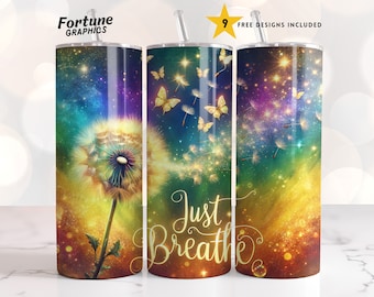 Just Breathe Tumbler Png Rainbow Dandelion Tumbler Wrap Sublimatie Design Tumbler Just Breathe Tumbler Wrap 20 oz Skinny Digitale Download