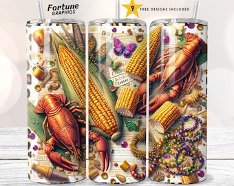 Crawfish Season Tumbler PNG Mardi Gras Crawfish Tumbler Wrap Louisiana Gift 20 oz Skinny Sublimation Design Digital Download Corn Cook Out