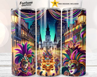 Mardi Gras New Orleans Party Tumbler Wrap 20 oz Skinny Tumbler Sublimatie Design Digitale Download PNG Instant, Carnaval Tumbler Wrap