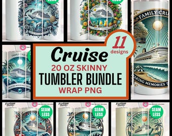 Cruise Tumbler Wrap Bundle Add Name Custom Personalized Gift Family Cruise Sublimation Designs for Men Women Kids 20 oz Skinny Digital PNG