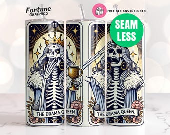 Sarcastic Skeleton Tumbler Wrap, Skeleton Mom Tumbler Wrap, Drama Queen Sublimation Design, Funny Sugar Skull Girl Digital Download PNG