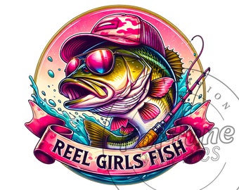 Reel Girls Fish PNG, vrouwen vissen shirt ontwerp png, Lady vissen sublimatie ontwerp, meisjes vissen png, roze vis baseballcap bas clipart