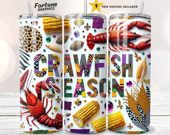 Mardi Gras Crawfish Season Tumbler Wrap: 20 oz Skinny Sublimation Design (Digital Download)