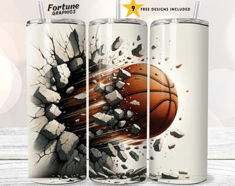 Diseño de vaso de baloncesto 3d con nombre Tumbler Wrap Sublimación PNG 20 oz Diseño de sublimación delgada Descarga digital Basket Ball Wrap