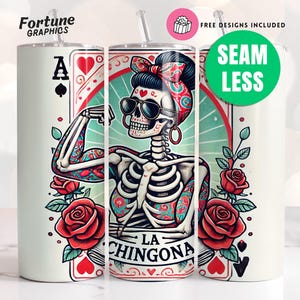 Sublimationsentwürfe für Becher Spanisch, sarkastisches Skeleton Tumbler Wrap, Tarot-Karte Trendy Skull Snarky PNG, Chingona Tumbler png