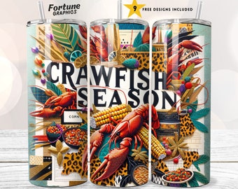 Crawfish Season Tumbler PNG Mardi Gras Crawfish Tumbler Wrap Fat Tuesday Gift Crayfish 20 oz Skinny Sublimation Design Digital Download