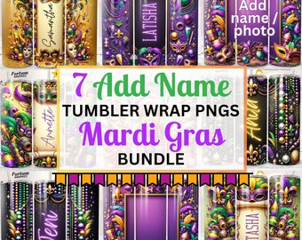 Add Name Mardi Gras Tumbler Bundle PNG Tumbler Wraps 20 oz Skinny Tumbler Digital Download Sublimation Files Mardi Gras Tumbler Wrap Bundle