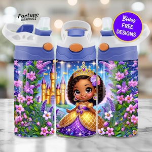 12 Oz Tumbler Wrap For Kids Princess, Princess Castle Tumbler Wrap, Flip Top Sippy Cup Png Girl Sublimation Design Download