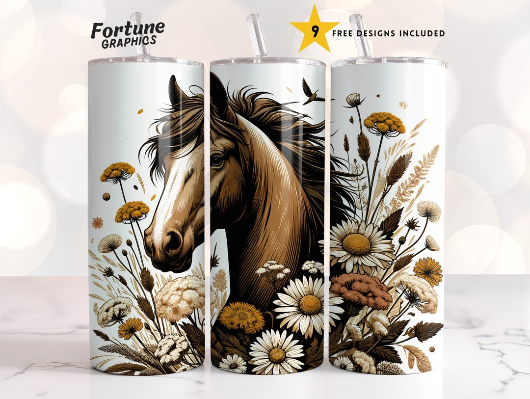 Floral Boho Horse 20oz Tumbler Png Western Themed Tumbler Wrap Horse 20 ...