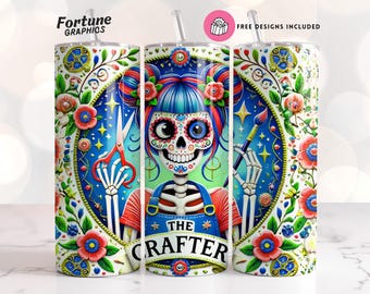 Crafter Tarot Tumbler Png, Crafty Girl Png, Tumbler Wrap, Sarcastic Skeleton Tumbler Wrap, Craft Boss 20 oz Sublimation Design Sugar Skull