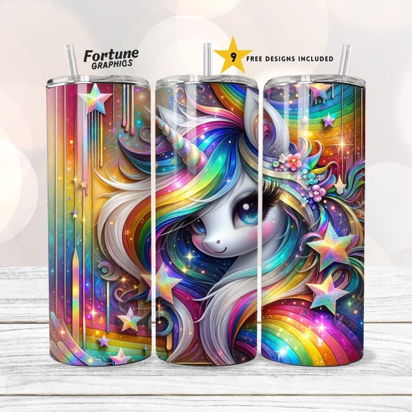 Kids Tumbler Designs Unicorns Tumbler png Rainbow Horse Tumbler Wrap for Girls 20 oz Skinny Tumbler Sublimation Design Digital Download