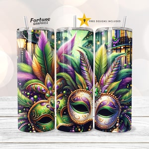 Mardi Gras New Orleans Party Tumbler Wrap 20 oz Skinny Tumbler Sublimation Design Digital Download PNG Instant, Carnival Tumbler Wrap