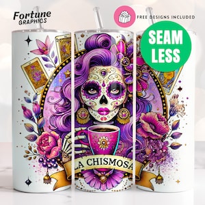 La Chismosa Tumbler Wrap Español, Gossip Girl Sarcastic Skeleton Sublimation Design Trendy Skull Funny Snarky PNG, Tarot Card Tumbler Wrap