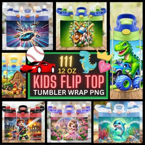 12oz Kids Tumbler Wrap Bundle, Sippy Cup Bundle Wraps For Kids With Name, Sublimation Designs Flip Top Tumbler PNG, Instant Download